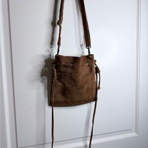 Free People Brown Suede Crossbody Drawstring Bag